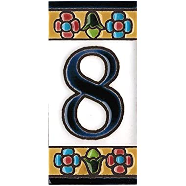 Números y letras para casas 3,5 x 7,5 cm. Pintados a mano con la técnica de la cuerda seca. Grabado y Ceramica Española (Número 8)