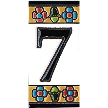 Números y letras para casas 3,5 x 7,5 cm. Pintados a mano con la técnica de la cuerda seca. Grabado y Ceramica Española (Número 7)