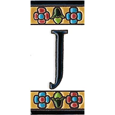 Números y letras para casas 3,5 x 7,5 cm. Pintados a mano con la técnica de la cuerda seca. Grabado y Ceramica Española (Letra J)