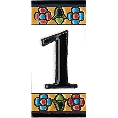 Números y letras para casas 3,5 x 7,5 cm. Pintados a mano con la técnica de la cuerda seca. Grabado y Ceramica Española (Número 1)