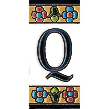 Números y letras para casas 3,5 x 7,5 cm. Pintados a mano con la técnica de la cuerda seca. Grabado y Ceramica Española (Letra Q)
