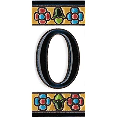 Números y letras para casas 3,5 x 7,5 cm. Pintados a mano con la técnica de la cuerda seca. Grabado y Ceramica Española (Letra O)