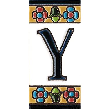 Números y letras para casas 3,5 x 7,5 cm. Pintados a mano con la técnica de la cuerda seca. Grabado y Ceramica Española (Letra Y)