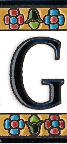 Números y letras para casas 3,5 x 7,5 cm. Pintados a mano con la técnica de la cuerda seca. Grabado y Ceramica Española (Letra G)