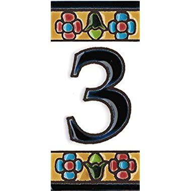Números y letras para casas 3,5 x 7,5 cm. Pintados a mano con la técnica de la cuerda seca. Grabado y Ceramica Española (Número 3)