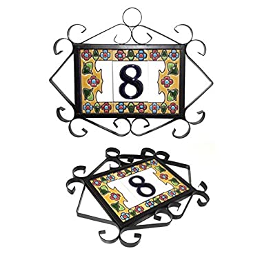 Números y letras para casas 3,5 x 7,5 cm. Pintados a mano con la técnica de la cuerda seca. Grabado y Ceramica Española (Herraje para 3 piezas)