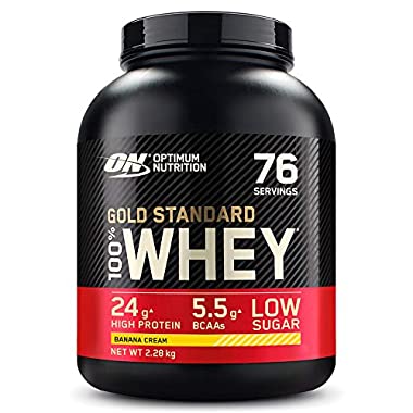 Optimum Nutrition Gold Standard 100% Whey Proteína en Polvo, Glutamina y Aminoácidos Naturales, BCAA, Crema de Plátano, 76 Porciones, 2.28kg, Embalaje Puede Variar