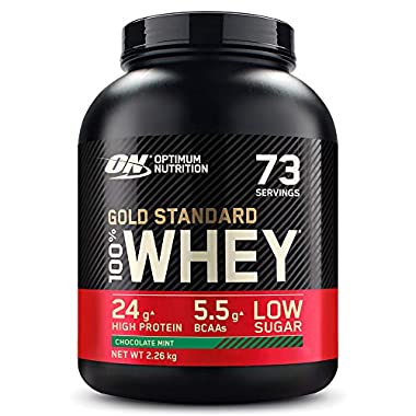 Optimum Nutrition Gold Standard 100% Whey Proteína en Polvo, Glutamina y Aminoácidos Naturales, BCAA, Chocolate y Menta, 73 Porciones, 2.26kg, Embalaje Puede Variar