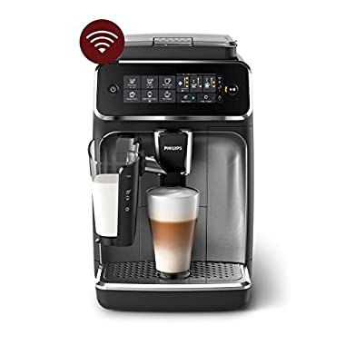 Philips Serie 3200 Cafetera Superautomática - Wi-Fi Integrado, Sistema de Leche LatteGo, 5 Variedades de Café, Control con App, Pantalla Táctil Intuitiva, Plata (EP3546/70)