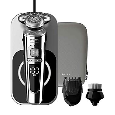Philips Serie 9000 Prestige SP9863/14 - Afeitadora eléctrica para hombre con bandeja de carga Qi, sensor de densidad de barba, 3 modos, seco/húmedo, con perfilador de barba y funda premium (Con 2 accesorios, Gris)