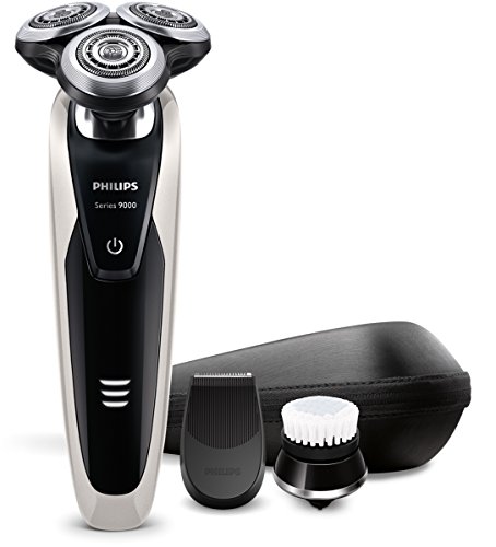 Philips Serie 9000 S9090/43 Máquina de afeitar, cabezales de 8 direcciones, uso en seco/húmedo, 40 min de batería, recortador de precisión, cepillo limpiador facial y funda de viaje, perla metálico (2 accesorios)