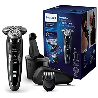Philips Serie 9000 S9531/31 - Máquina de afeitar con cabezales de 8 direcciones, seco/húmedo, 3 modos y sistema de limpieza SmartClean, perfilador de barba y funda de viaje, negro (Con barbero)