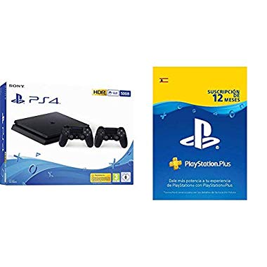 Playstation 4 Consola (500 Gb) + 2 Mandos DualShock 4 + PS Plus Suscripción 12 Meses