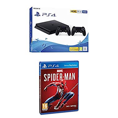 Playstation 4 (PS4) - Consola 500 Gb + 2 Mandos Dual Shock 4 (Edición Exclusiva Amazon) - nuevo chasis F + Marvel's Spiderman