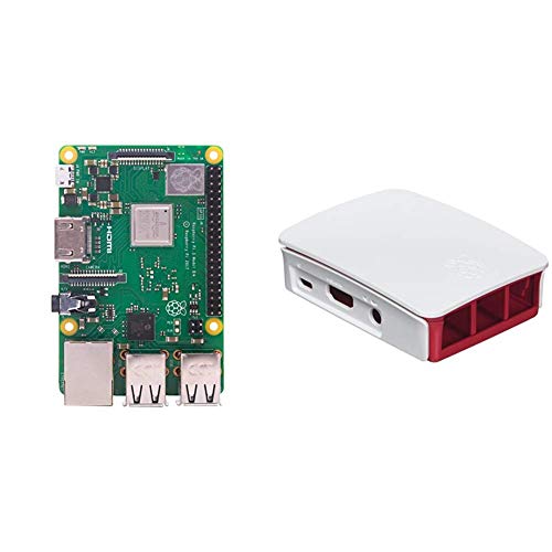 Raspberry PI 3 Model B+ - Placa de Base + 9098132 - Caja de Ordenador, Color Rojo y Blanco