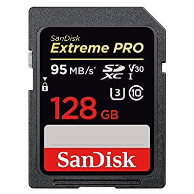 SanDisk Extreme PRO - Tarjeta de memoria SDXC de 128 GB, hasta 95 MB/s, Class 10 y U3 y V30