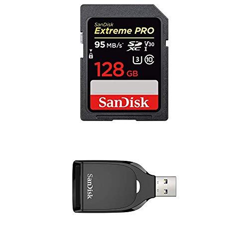 SanDisk Extreme PRO - Tarjeta de memoria SDXC de 128 GB, hasta 95 MB/s + SanDisk SD UHS-I - Lector de tarjetas
