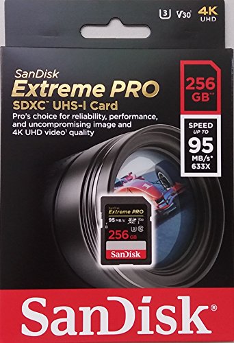 SanDisk Extreme PRO - Tarjeta de memoria SDXC de 256 GB, hasta 95 MB/s, Class 10 y U3 y V30