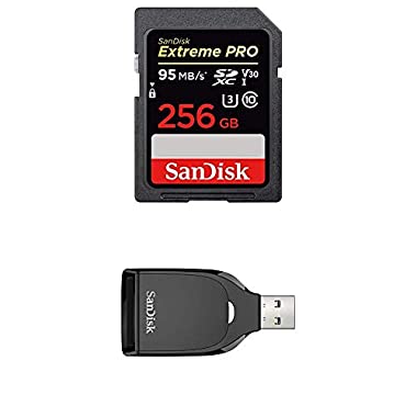 SanDisk Extreme PRO - Tarjeta de memoria SDXC de 256 GB, hasta 95 MB/s + SanDisk SD UHS-I - Lector de tarjetas