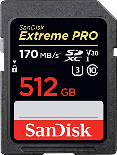 SanDisk Extreme PRO - Tarjeta de memoria SDXC de 512 GB, hasta 170 MB/s, Class 10, U3 y V30