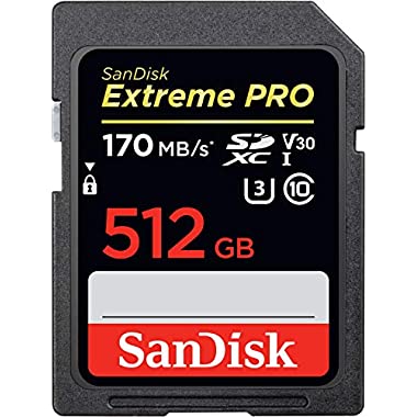 SanDisk Extreme PRO - Tarjeta de memoria SDXC de 512 GB, hasta 170 MB/s, Class 10, U3 y V30