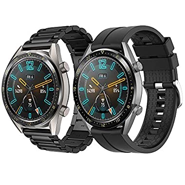 Supore Correa Compatible con Huawei Watch GT2 46mm/Watch GT 46mm/Watch GT Active/Watch 2 Pro/Honor Watch Magic/Galaxy Watch 46mm/Gear S3/Gear 2, Correa de Repuesto de Acero Inoxidable de 22 mm (Negro + negro)