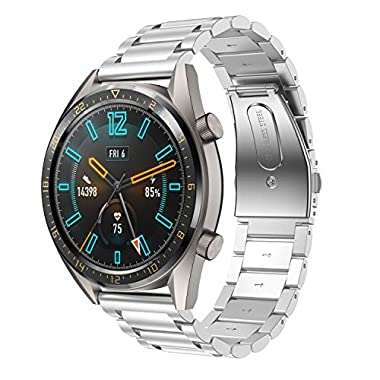 Supore Correa Compatible con Huawei Watch GT2 46mm/Watch GT 46mm/Watch GT Active/Watch 2 Pro/Honor Watch Magic/Galaxy Watch 46mm/Gear S3/Gear 2, Correa de Repuesto de Acero Inoxidable de 22 mm (Plata)