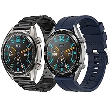 Supore Correa Compatible con Huawei Watch GT2 46mm/Watch GT 46mm/Watch GT Active/Watch 2 Pro/Honor Watch Magic/Galaxy Watch 46mm/Gear S3/Gear 2, Correa de Repuesto de Acero Inoxidable de 22 mm (Negro + azul medianoche)