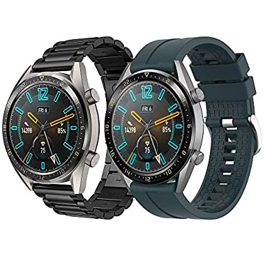 Supore Correa Compatible con Huawei Watch GT2 46mm/Watch GT 46mm/Watch GT Active/Watch 2 Pro/Honor Watch Magic/Galaxy Watch 46mm/Gear S3/Gear 2, Correa de Repuesto de Acero Inoxidable de 22 mm (Negro + Verde oscuro)