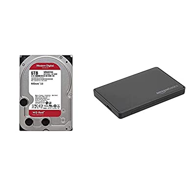 WD Elements Red 6TB Disco Duro Interno NAS 3.5" - 5400 RPM, SATA 6 GB/s, SMR, 256MB Cache - WD60EFAX + Amazon Basics - Caja para Disco Duro SATA, 2,5 Pulgadas - USB 3.0